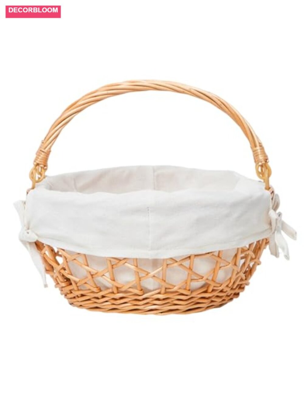 Handmade Wicker Egg Basket with Handles Fabric Lining Rustic Farmhouse